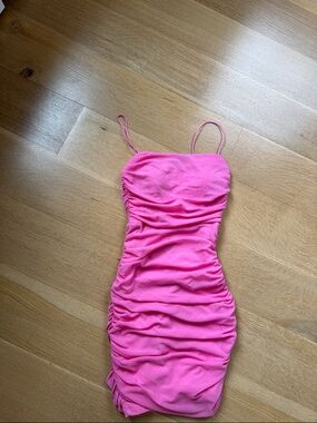 Hello Molly Hot Pink Ruched Mini Dress